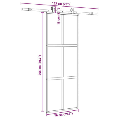 Porta Scorrevole Set Ferramenta Nera 76x205 cm Vetro Temperato | homemem39
