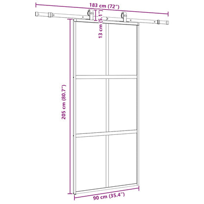 Porta Scorrevole Set Ferramenta Nera 90x205 cm Vetro Temperato