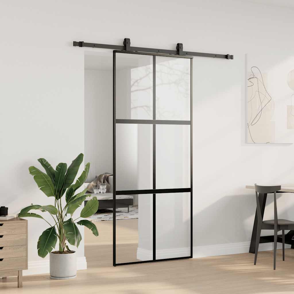 Porta Scorrevole Set Ferramenta Nera 90x205 cm Vetro Temperato | homemem39