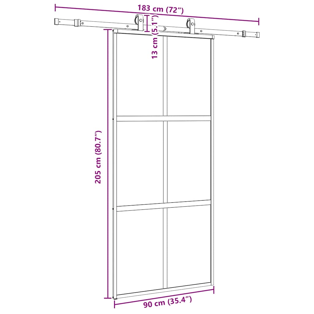 Porta Scorrevole Set Ferramenta Nera 90x205 cm Vetro Temperato | homemem39