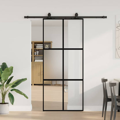Porta Scorrevole Set Ferramenta Nera 90x205 cm Vetro Temperato | homemem39