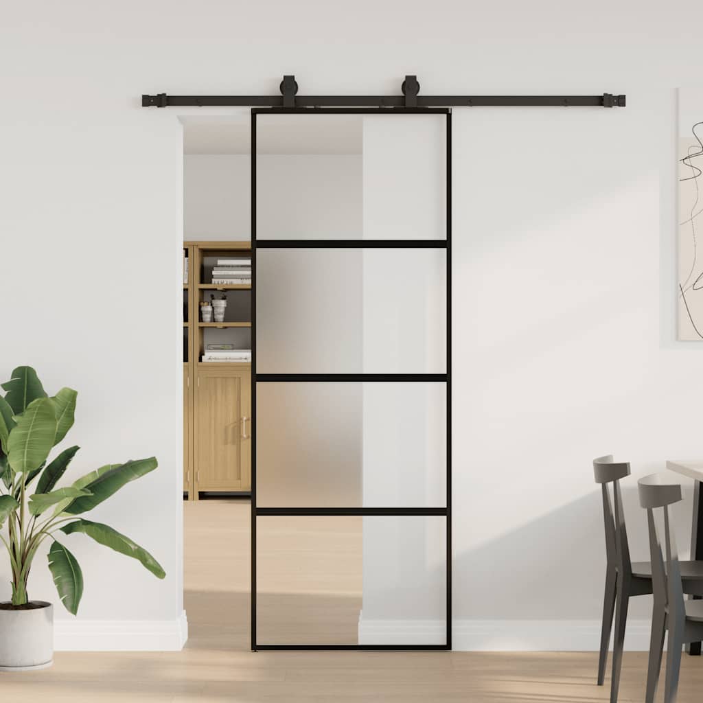 Porta Scorrevole Set Ferramenta Nera 76x205 cm Vetro Temperato | homemem39