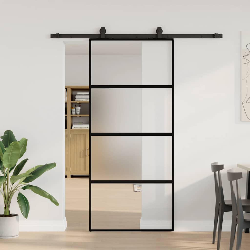 Porta Scorrevole Set Ferramenta Nera 90x205 cm Vetro Temperato | homemem39