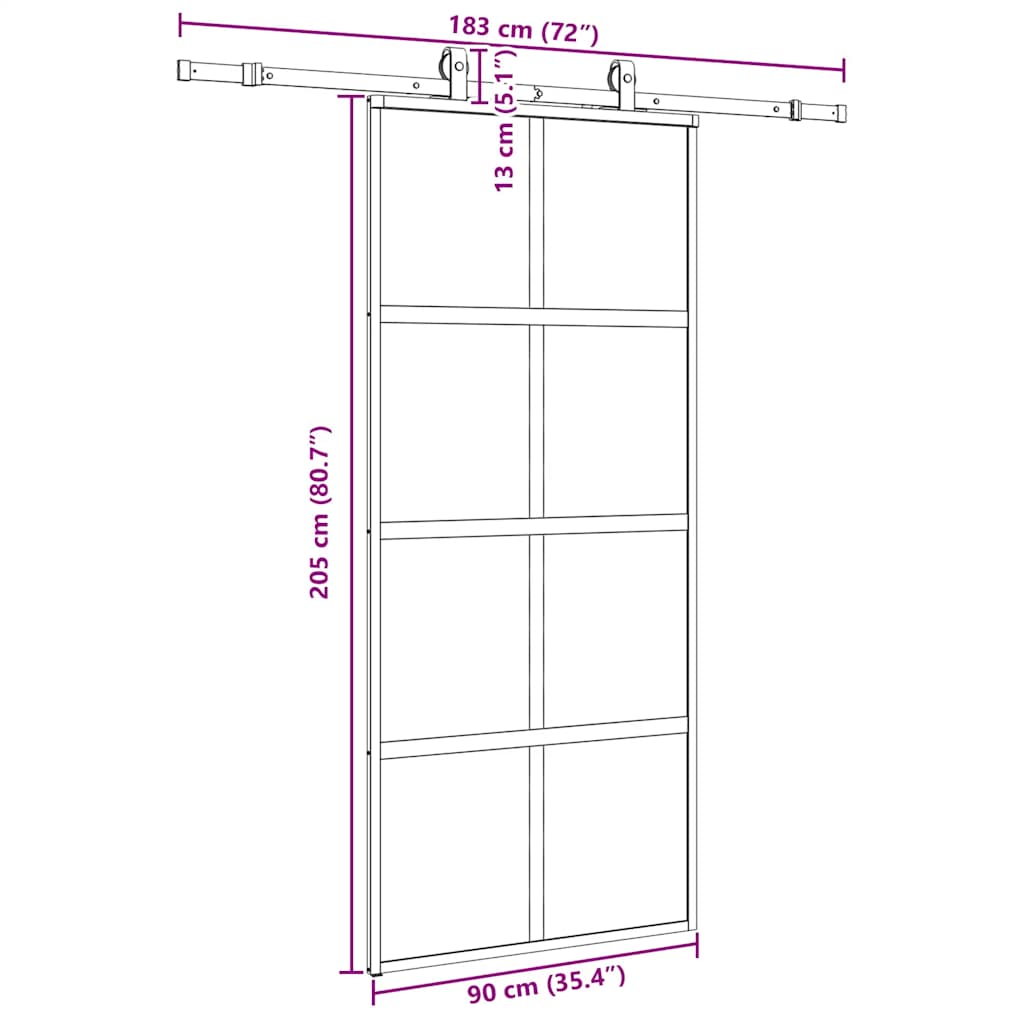 Porta Scorrevole Set Ferramenta Nera 90x205 cm Vetro Temperato | homemem39
