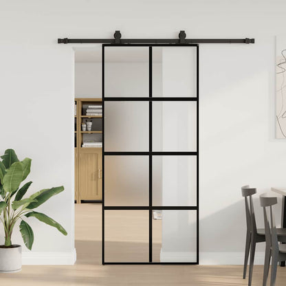 Porta Scorrevole Set Ferramenta Nera 90x205 cm Vetro Temperato