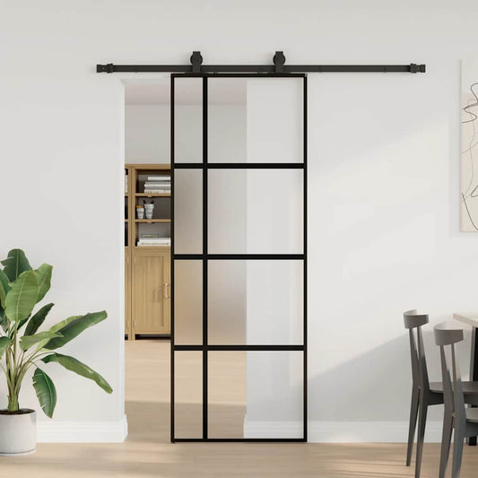 Porta Scorrevole Set Ferramenta Nera 76x205 cm Vetro Temperato | homemem39