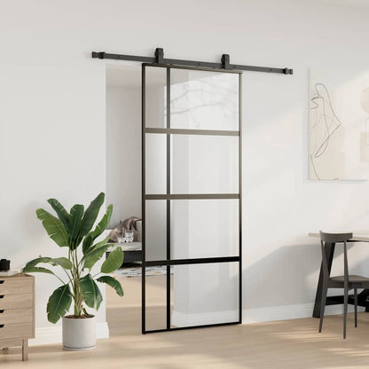 Porta Scorrevole Set Ferramenta Nera 90x205 cm Vetro Temperato | homemem39