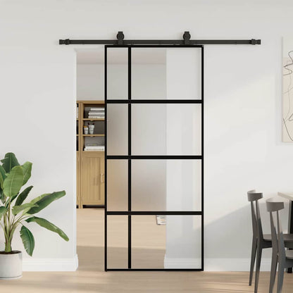 Porta Scorrevole Set Ferramenta Nera 90x205 cm Vetro Temperato | homemem39