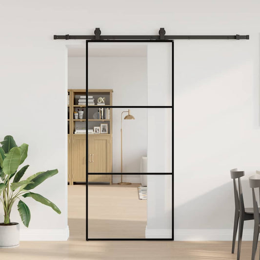 Porta Scorrevole con Ferramenta Nera 90x205 cm in Vetro ESG | homemem39
