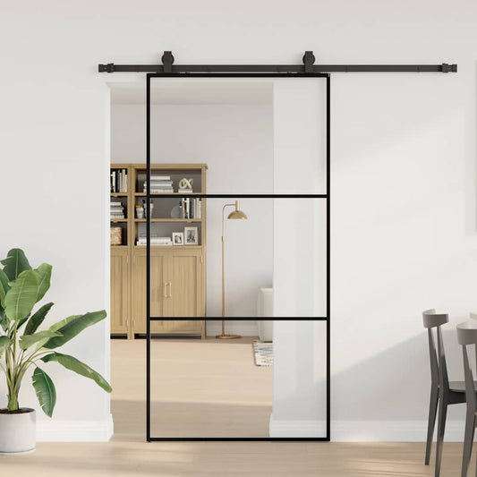 Porta Scorrevole con Ferramenta Nera 102x205 cm in Vetro ESG | homemem39