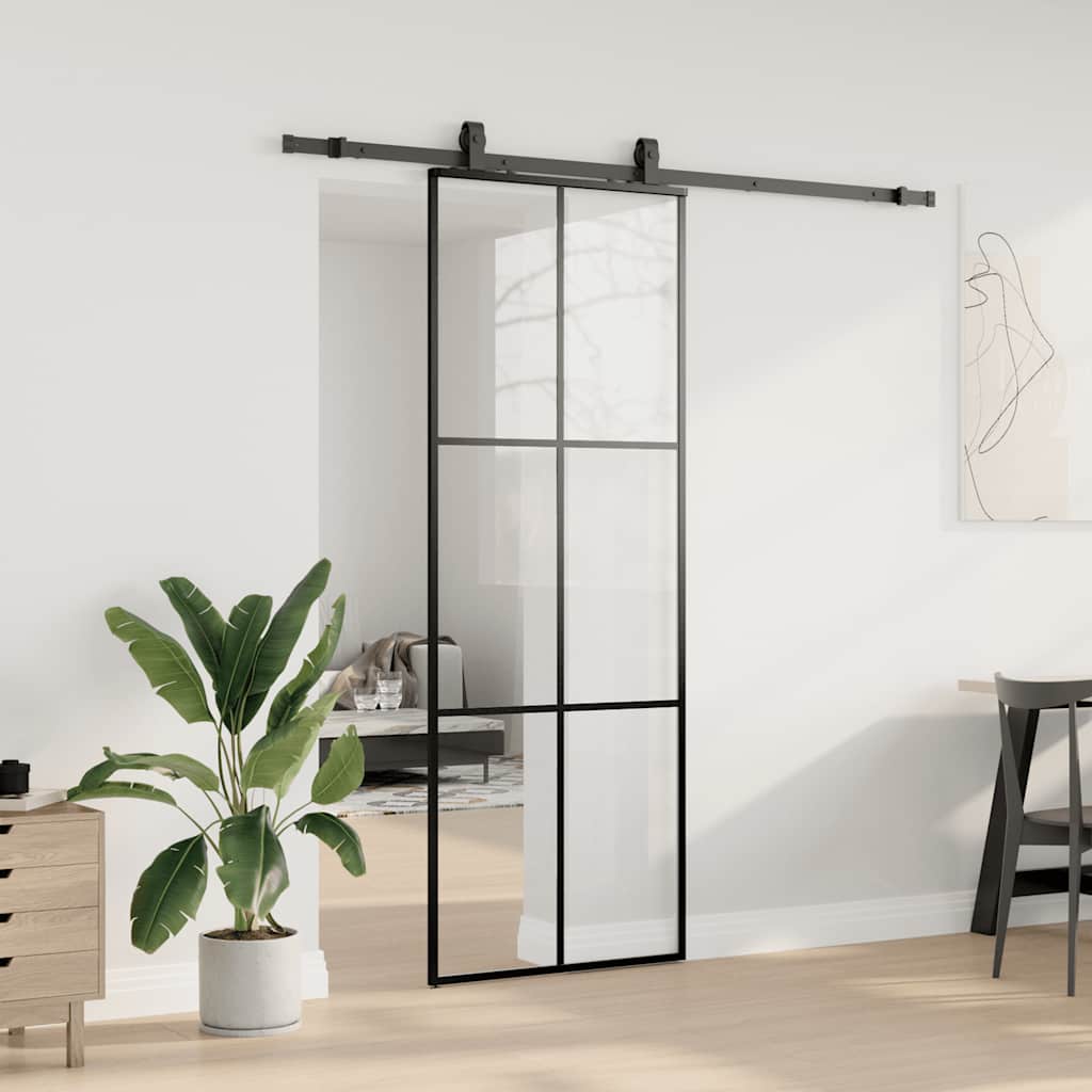 Porta Scorrevole con Ferramenta Nera 76x205 cm in Vetro ESG | homemem39