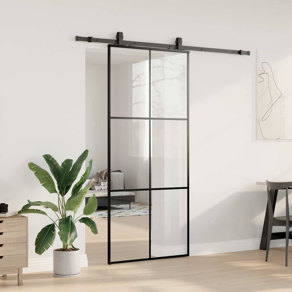 Porta Scorrevole con Ferramenta Nera 90x205 cm in Vetro ESG | homemem39