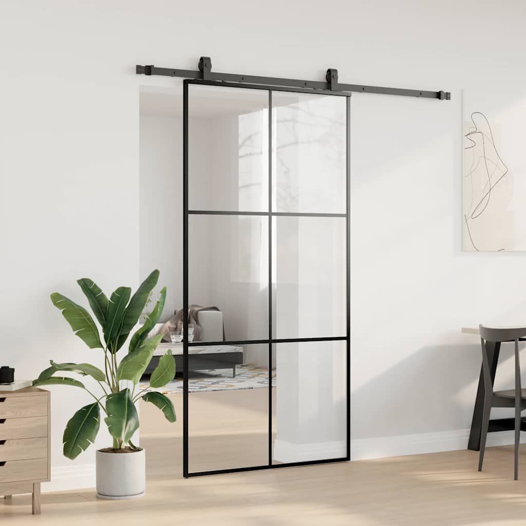 Porta Scorrevole con Ferramenta Nera 102x205 cm in Vetro ESG | homemem39