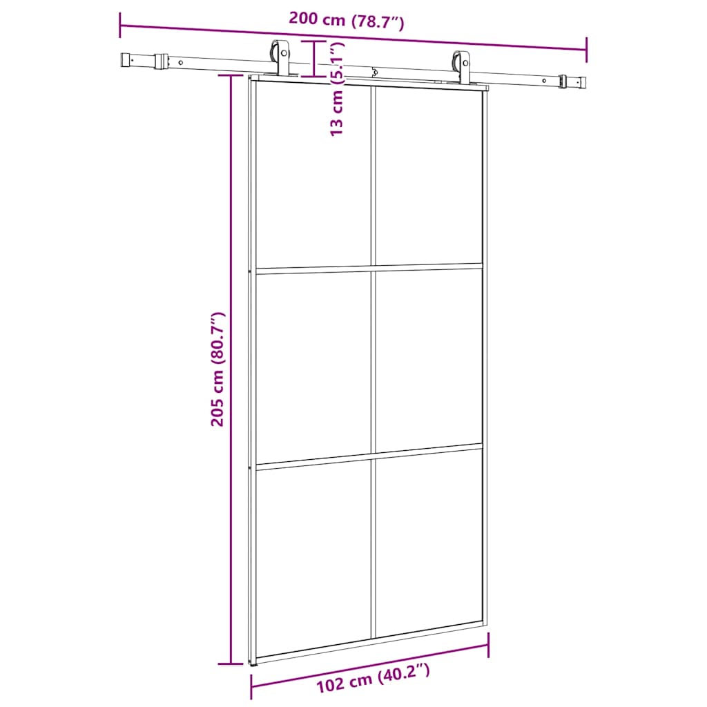Porta Scorrevole con Ferramenta Nera 102x205 cm in Vetro ESG | homemem39
