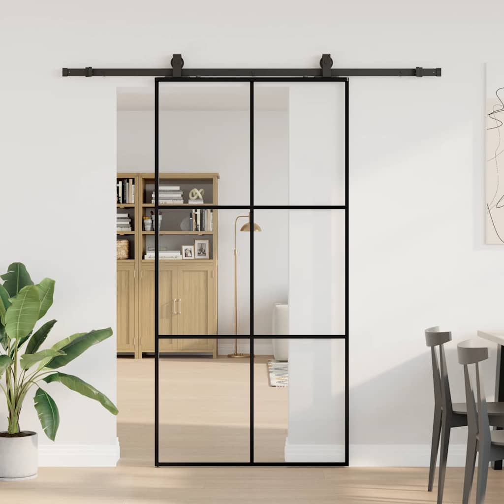 Porta Scorrevole con Ferramenta Nera 102x205 cm in Vetro ESG | homemem39