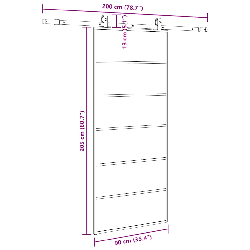 Porta Scorrevole con Ferramenta Nera 90x205 cm in Vetro ESG | homemem39