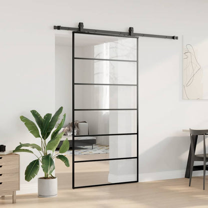 Porta Scorrevole con Ferramenta Nera 102x205 cm in Vetro ESG