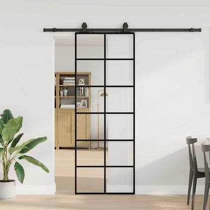 Porta Scorrevole con Ferramenta Nera 76x205 cm in Vetro ESG | homemem39