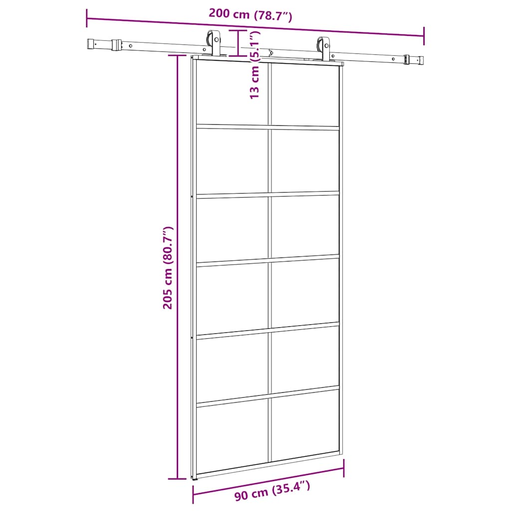 Porta Scorrevole con Ferramenta Nera 90x205 cm in Vetro ESG | homemem39