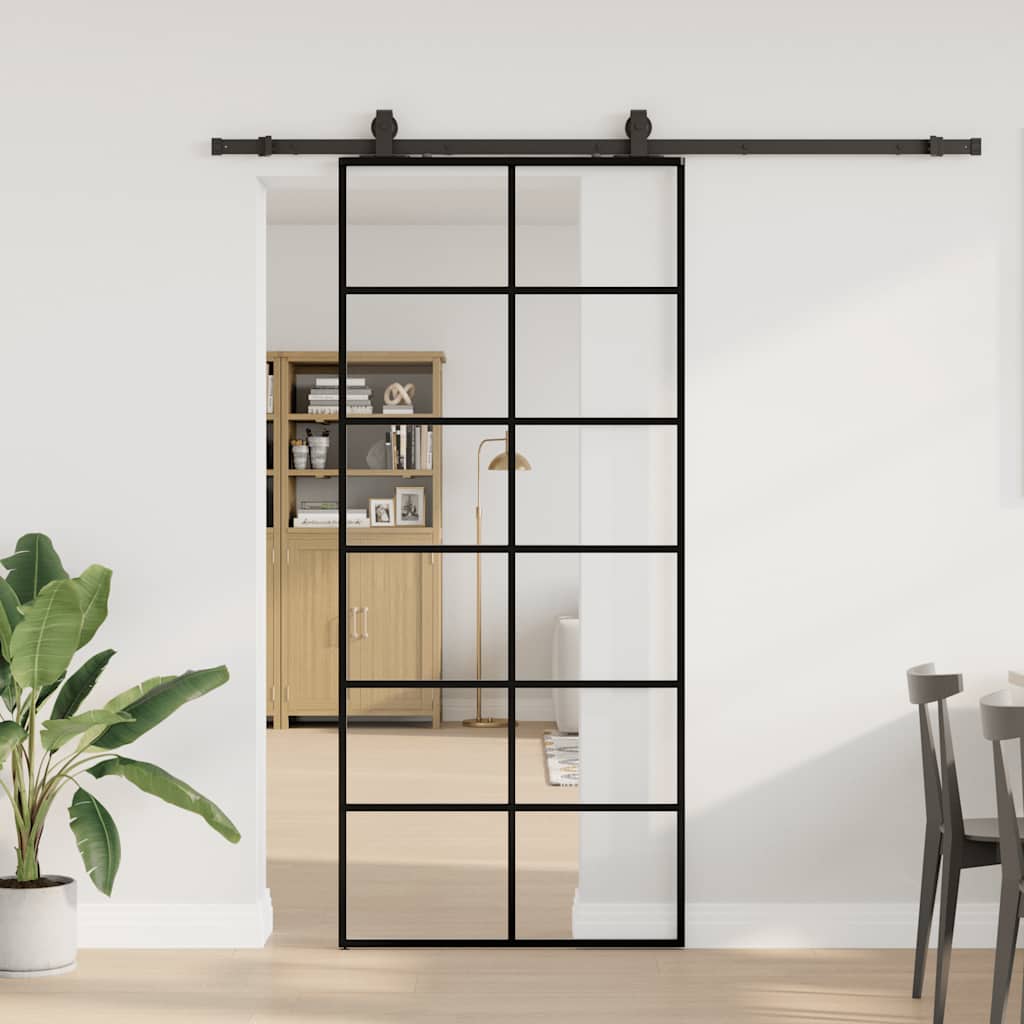 Porta Scorrevole con Ferramenta Nera 90x205 cm in Vetro ESG | homemem39