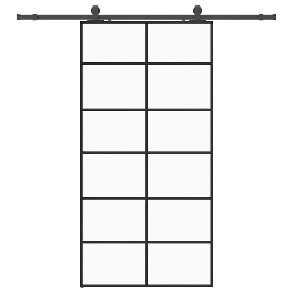 Porta Scorrevole con Ferramenta Nera 102x205 cm in Vetro ESG