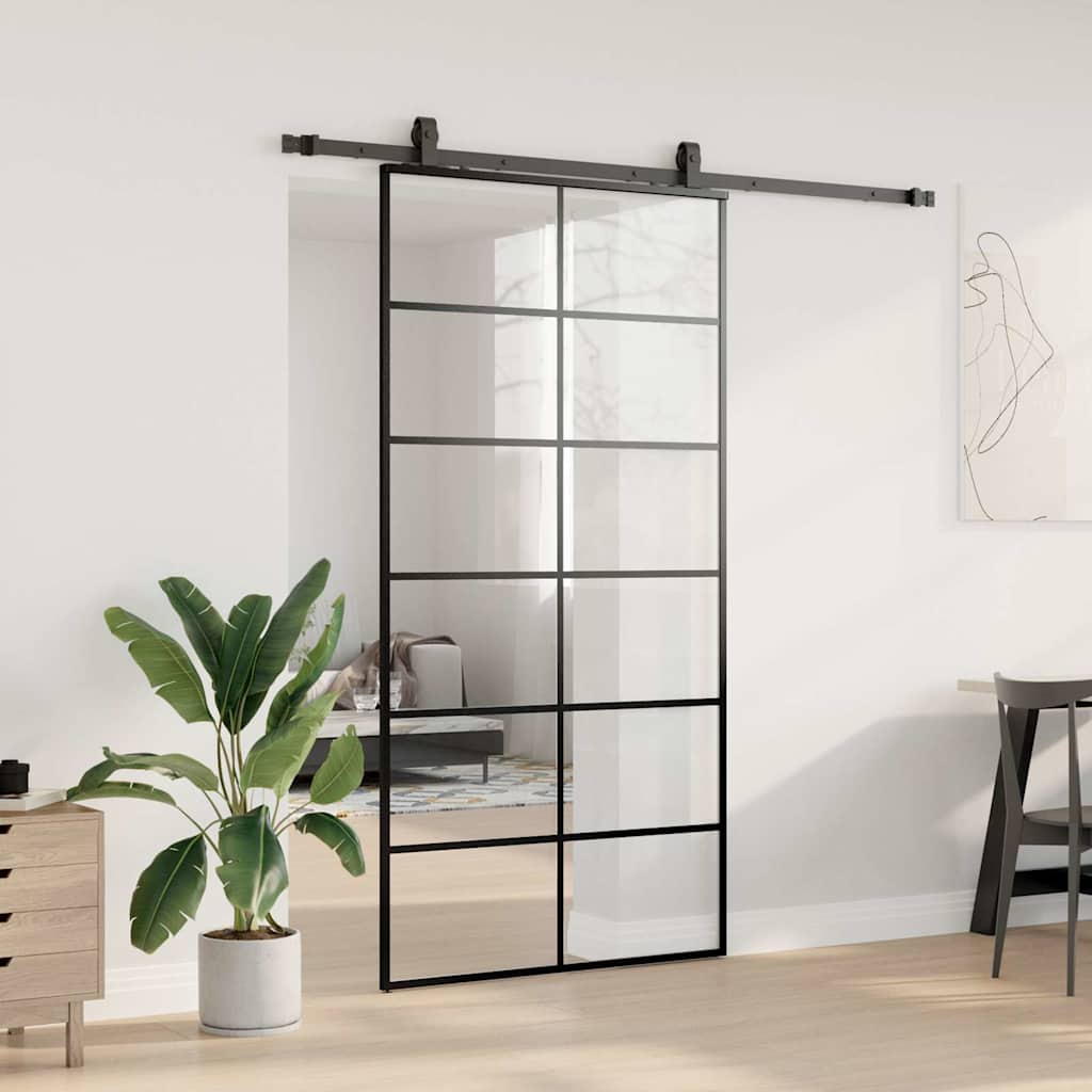 Porta Scorrevole con Ferramenta Nera 102x205 cm in Vetro ESG | homemem39