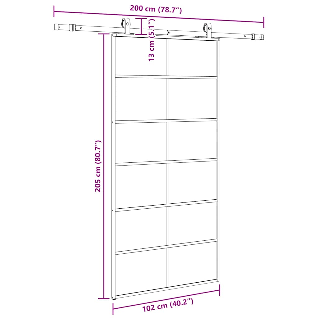 Porta Scorrevole con Ferramenta Nera 102x205 cm in Vetro ESG | homemem39