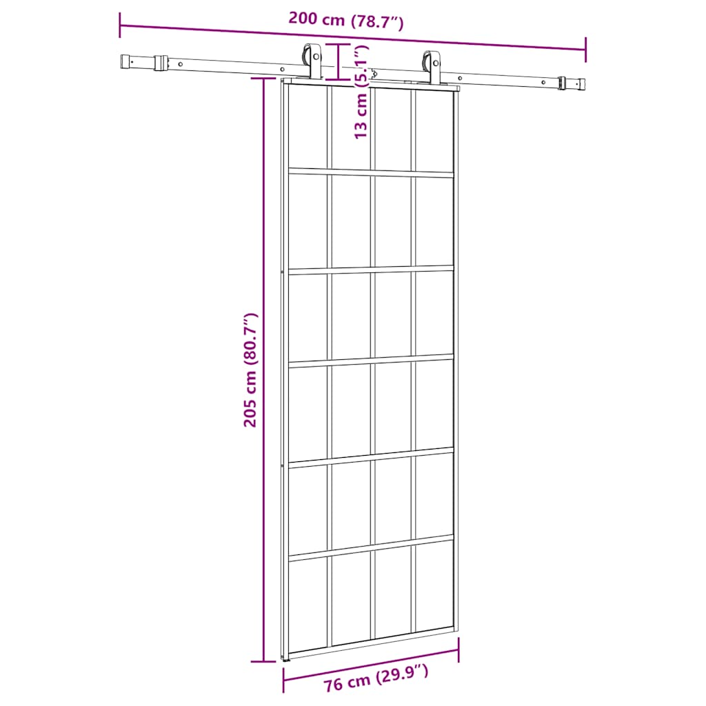 Porta Scorrevole con Ferramenta Nera 76x205 cm in Vetro ESG | homemem39