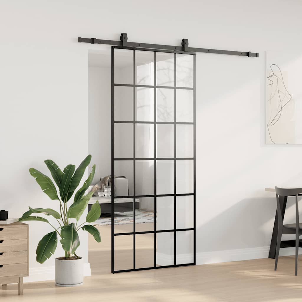 Porta Scorrevole con Ferramenta Nera 90x205 cm in Vetro ESG | homemem39