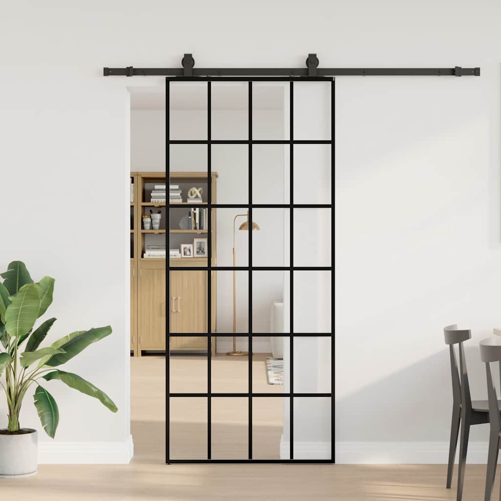 Porta Scorrevole con Ferramenta Nera 90x205 cm in Vetro ESG | homemem39