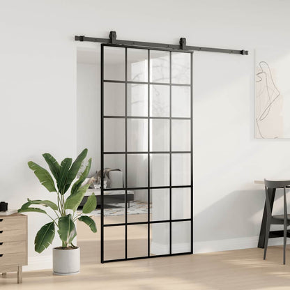 Porta Scorrevole con Ferramenta Nera 102x205 cm in Vetro ESG