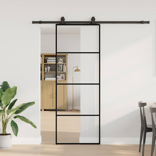 Porta Scorrevole con Ferramenta Nera 76x205 cm in Vetro ESG | homemem39