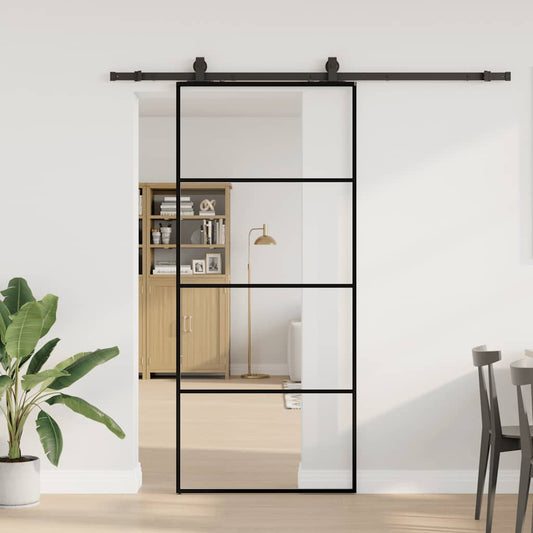 Porta Scorrevole con Ferramenta Nera 90x205 cm in Vetro ESG | homemem39