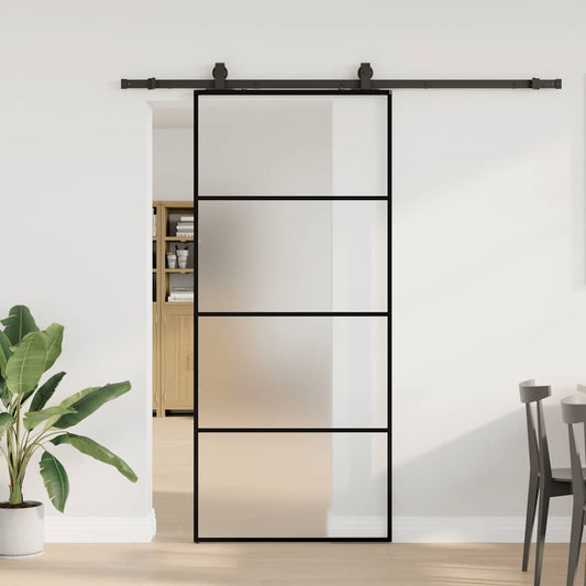 Porta Scorrevole con Ferramenta Nera 90x205 cm in Vetro ESG
