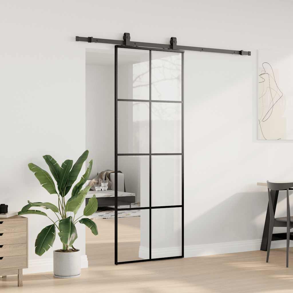 Porta Scorrevole con Ferramenta Nera 76x205 cm in Vetro ESG | homemem39