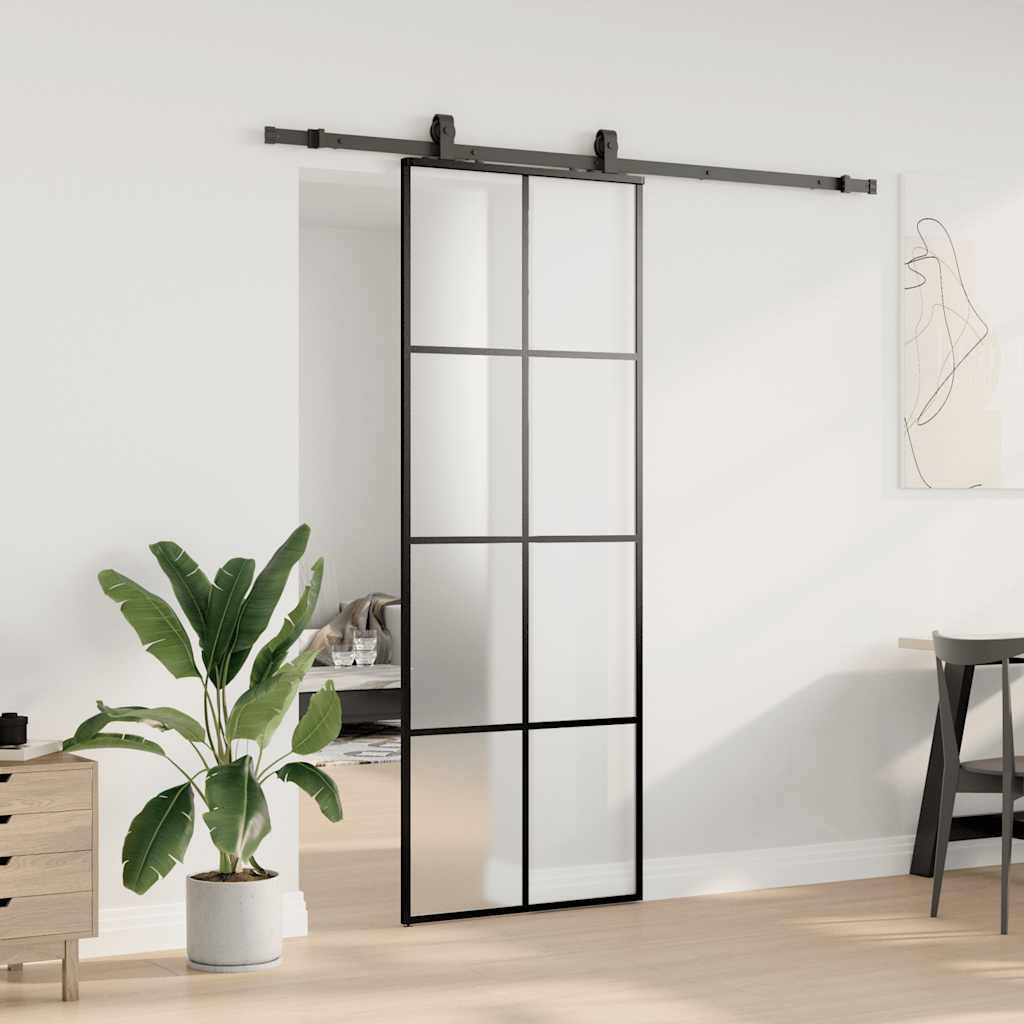 Porta Scorrevole con Ferramenta Nera 76x205 cm in Vetro ESG | homemem39