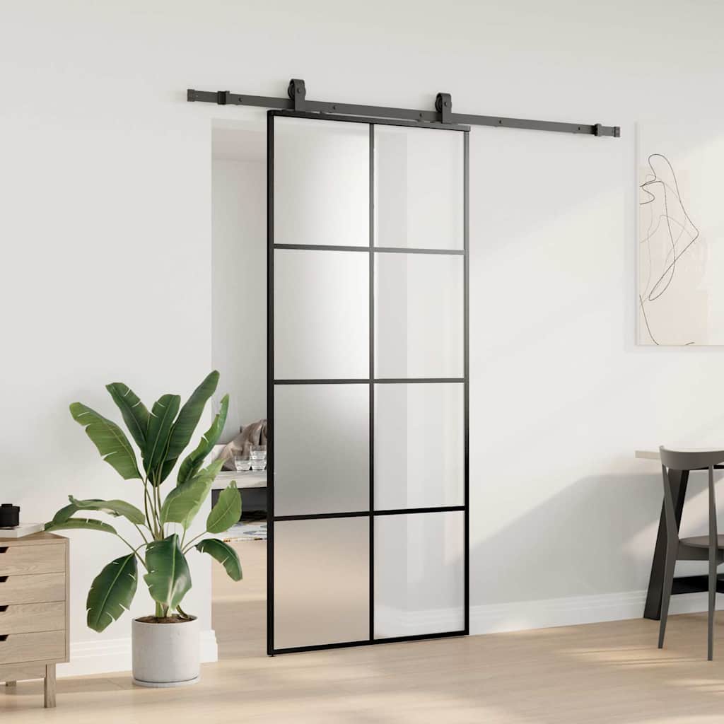 Porta Scorrevole con Ferramenta Nera 90x205 cm in Vetro ESG | homemem39
