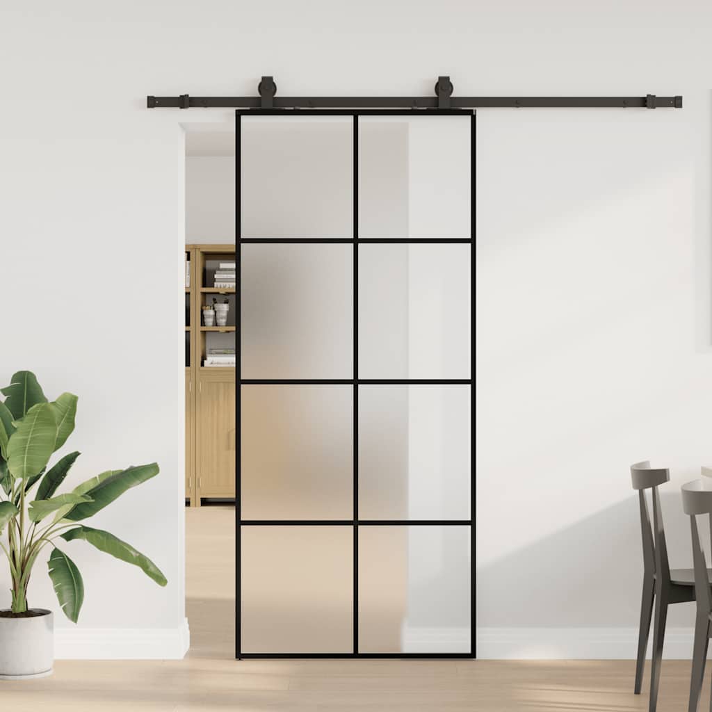 Porta Scorrevole con Ferramenta Nera 90x205 cm in Vetro ESG | homemem39