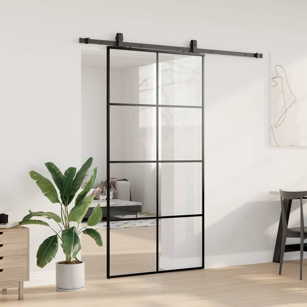 Porta Scorrevole con Ferramenta Nera 102,5x205 cm in Vetro ESG | homemem39
