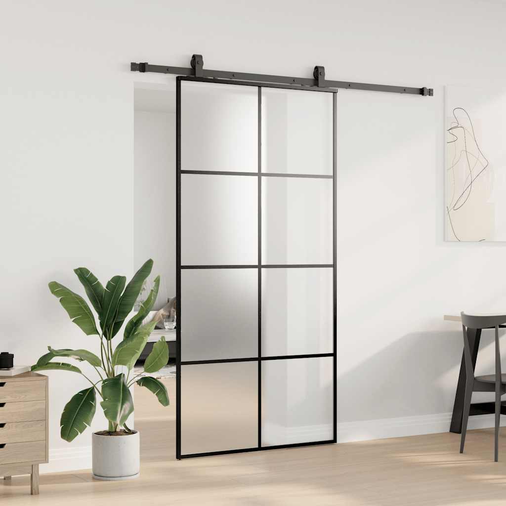Porta Scorrevole con Ferramenta Nera 102,5x205 cm in Vetro ESG | homemem39