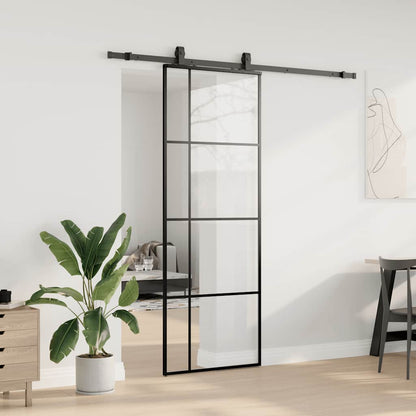 Porta Scorrevole con Ferramenta Nera 76x205 cm in Vetro ESG | homemem39