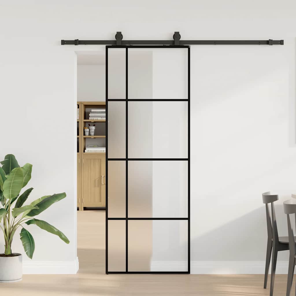Porta Scorrevole con Ferramenta Nera 76x205 cm in Vetro ESG | homemem39