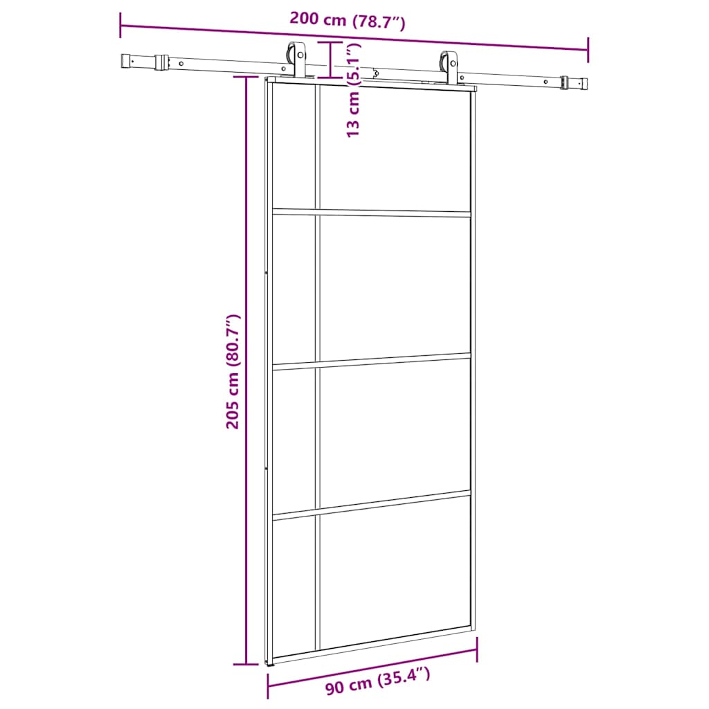 Porta Scorrevole con Ferramenta Nera 90x205 cm in Vetro ESG | homemem39