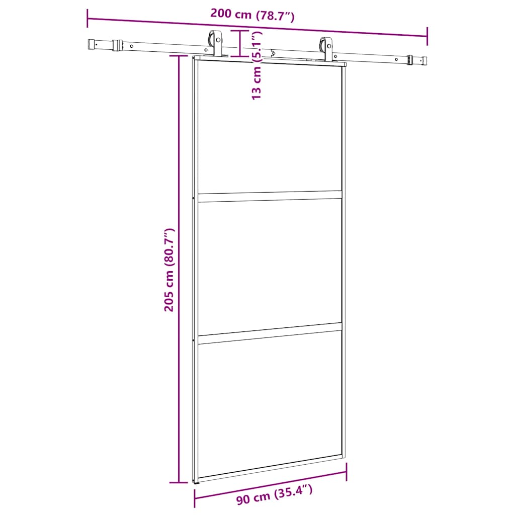 Porta Scorrevole Set Ferramenta Nera 90x205 cm Vetro Temperato | homemem39