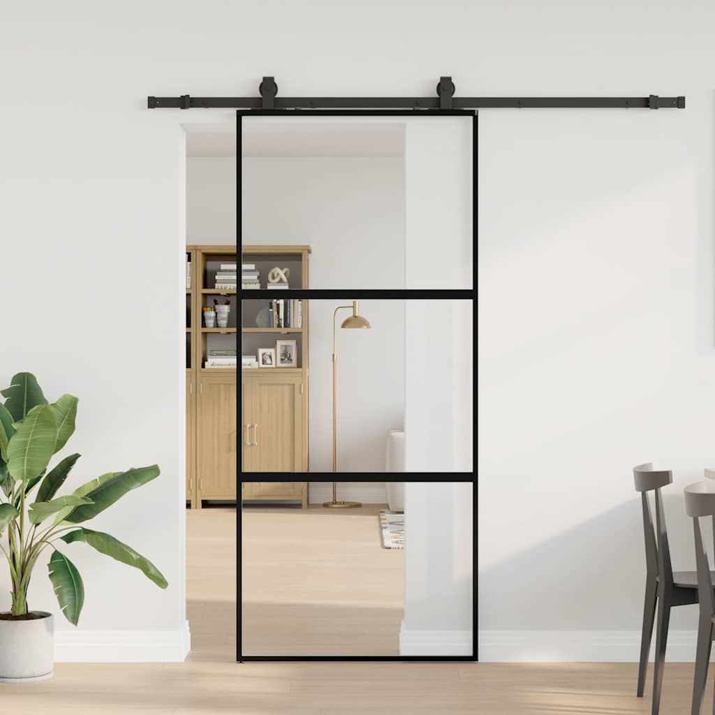 Porta Scorrevole Set Ferramenta Nera 90x205 cm Vetro Temperato | homemem39