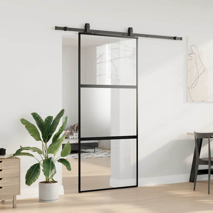 Porta Scorrevole Set Ferramenta Nera 90x205 cm Vetro Temperato | homemem39