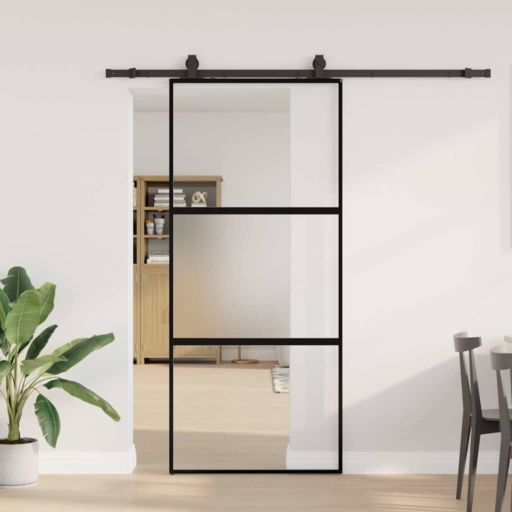 Porta Scorrevole Set Ferramenta Nera 90x205 cm Vetro Temperato | homemem39