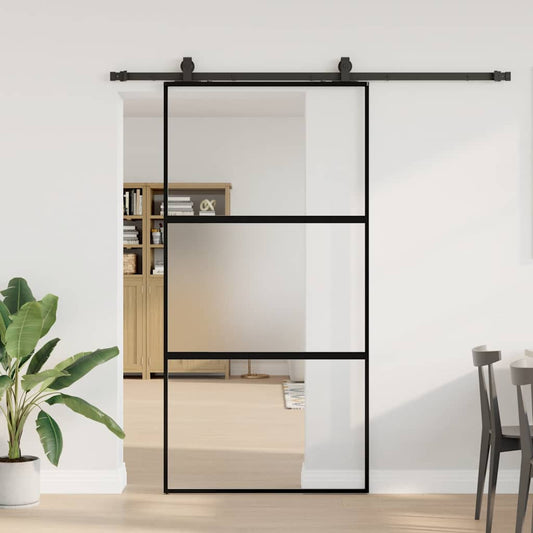 Porta Scorrevole Ferramenta Nera 102,5x205 cm Vetro Temperato | homemem39