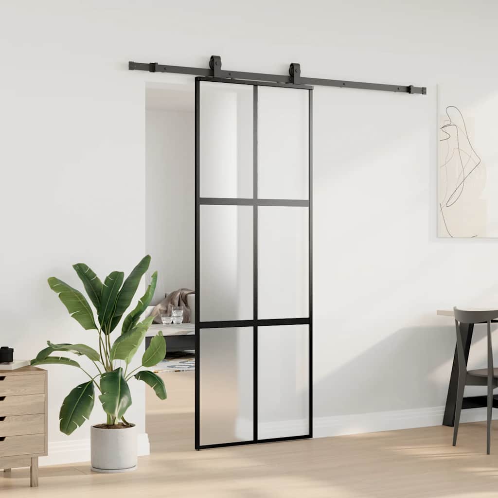 Porta Scorrevole Set Ferramenta Nera 76x205 cm Vetro Temperato | homemem39