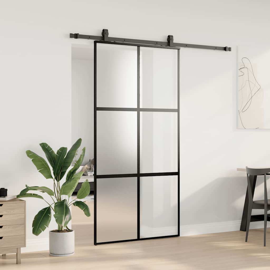 Porta Scorrevole Ferramenta Nera 102,5x205 cm Vetro Temperato | homemem39